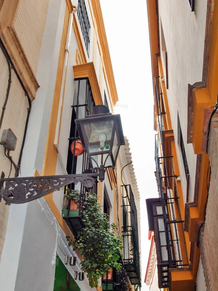 Muy Estrecha Calle Tradicional Española Sevilla Andalucía España —  Fotos de Stock