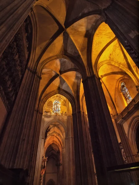 Ongelooflijke Hoge Bogen Van Kathedraal Van Sevilla Inwendig Zicht Andalusië — Stockfoto