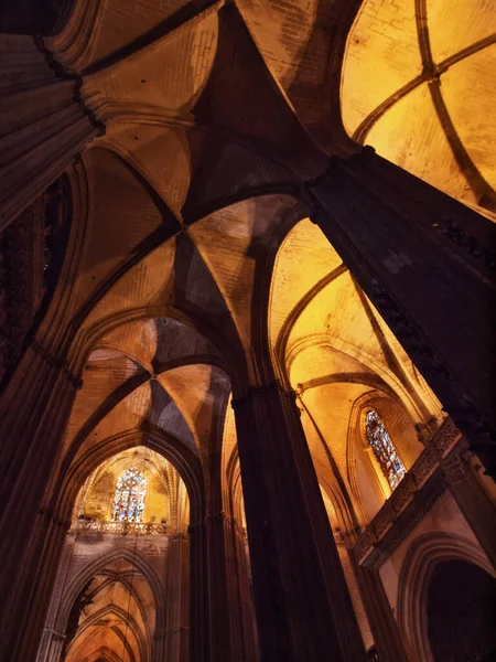 Increíbles Arcos Altos Catedral Sevilla Vista Interior Andalucía España — Foto de Stock