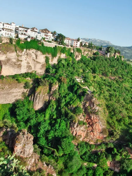 Vista Panorámica Del Desfiladero Con Casas Puente Nuevo Ronda Uno —  Fotos de Stock