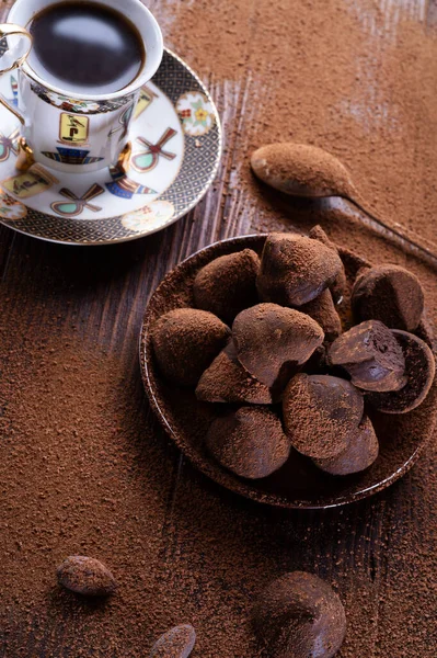 Healthy Delicious Chocolate Truffles Ingridients Natural Cocoa Beans Powder Cacao — Stock Photo, Image