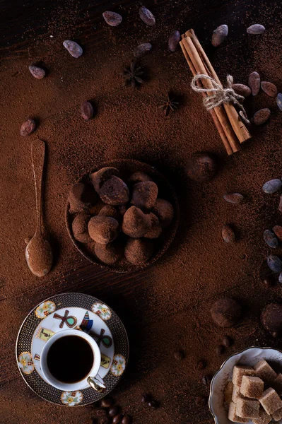 Healthy Delicious Chocolate Truffles Ingridients Natural Cocoa Beans Powder Cacao — Stock Photo, Image
