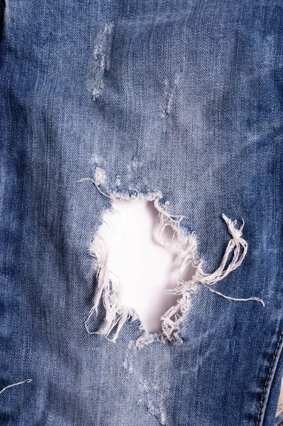 Detalhes Calça Moda Buraco Com Espaço Livre Fundo Jeans Estúdio — Fotografia de Stock