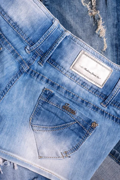 Fashion Jeans Details Back Pocket Denim Background Studio Shot — Stock Photo, Image