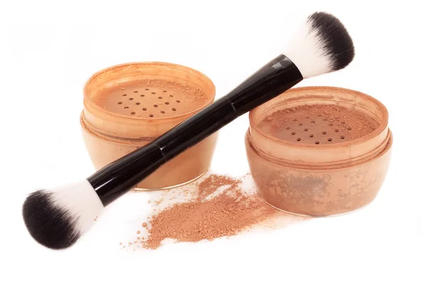 Face powder and brush. isolated — Stock Photo, Image