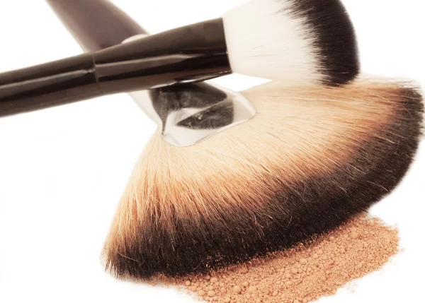 Brushes and  face powder. close up — Stock Photo, Image