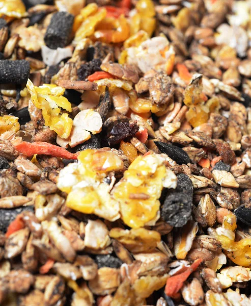 Fruity natural sportive  muesli background. for horse. close up — Stock Photo, Image