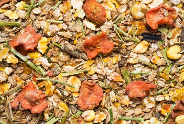 Natural  muesli with carrots background. for horse. — Stock Photo, Image