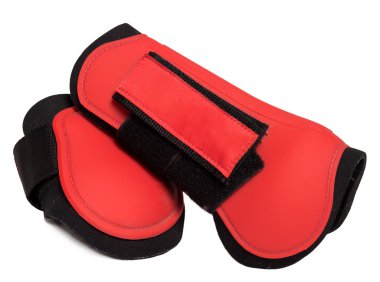 Red leg protectors for horse isolated on white