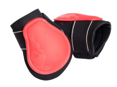 Red leg protectors for horse isolated on white