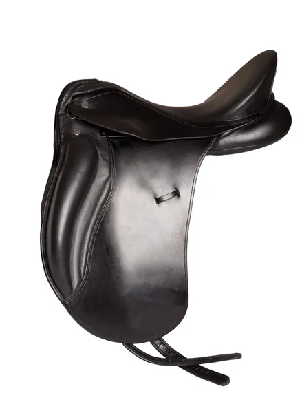 Black leather premium dressage saddle isolated — Stock Photo, Image