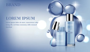 Cilt ürünleri damlaları parlak su kabarcıkları üzerinde temizler