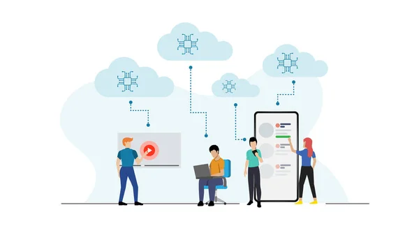 Cloud Computing Avec Des Personnes Des Appareils Électroniques — Image vectorielle