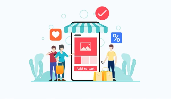 Compras Online Design Plana Ilustração Vetorial — Vetor de Stock