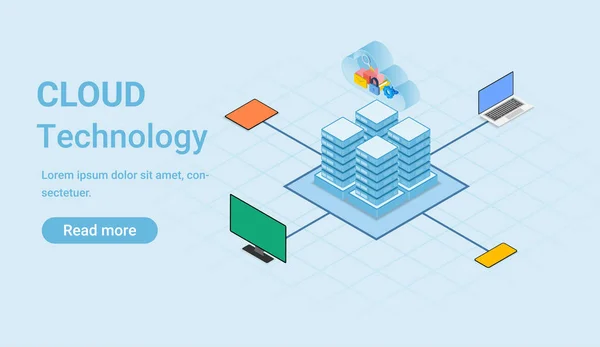 Servidores Datos Con Dispositivos Comunicación Conectados — Vector de stock