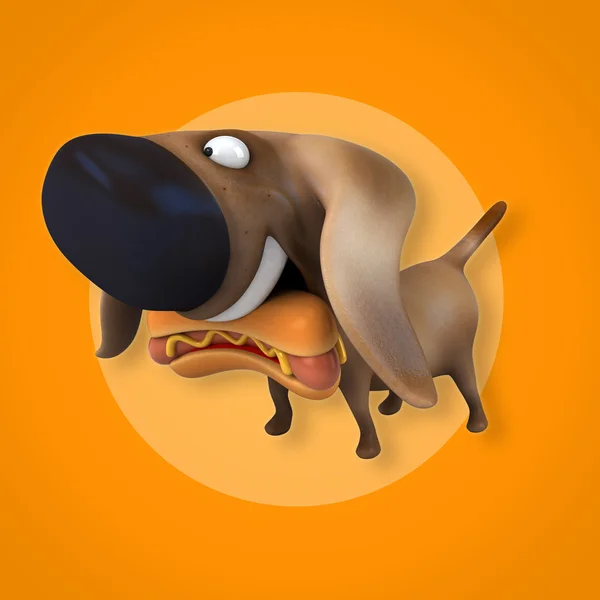 Смешная мультяшная собака и хот-дог — стоковое фото