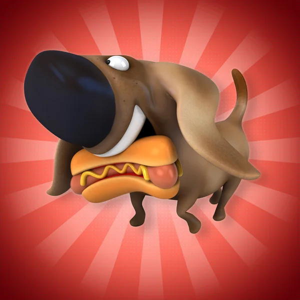 Funny cartoon dog and hot dog — Stock Photo, Image