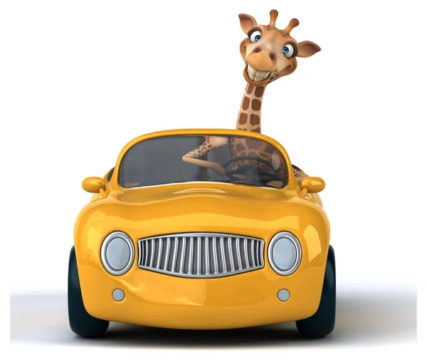 Jirafa divertida en coche — Foto de Stock