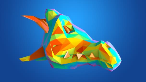 Spinning polygonal dragon head — Stock Video