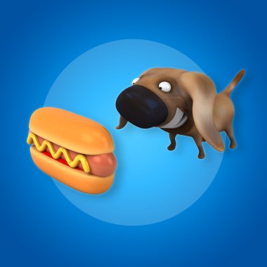 eğlenceli karikatür köpek ve sosisli sandviç