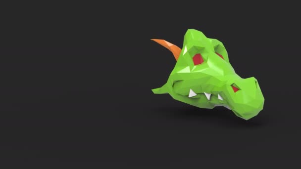 Spinning polygonal dragon head — Stock Video