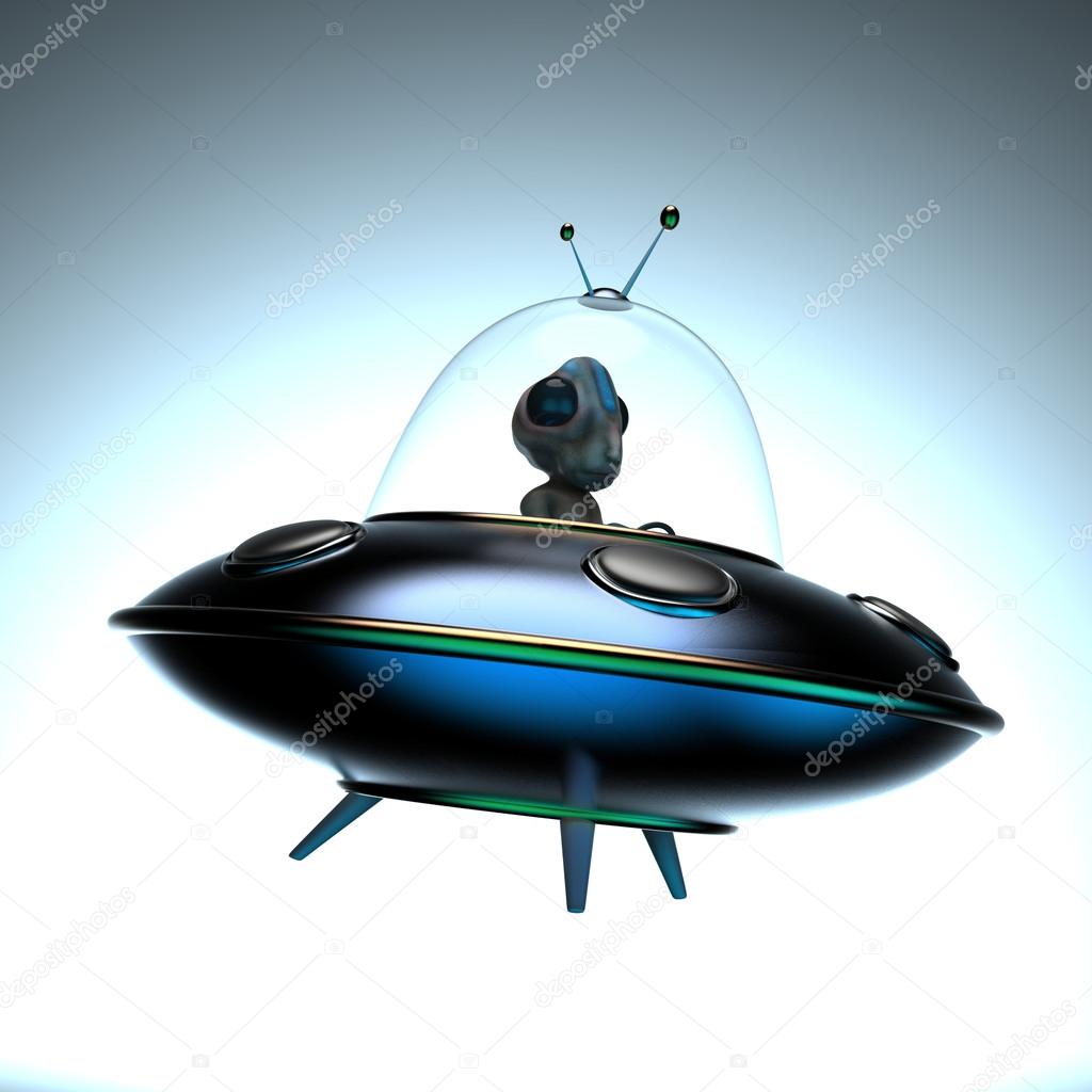 Funny cartoon Alien in spaceship