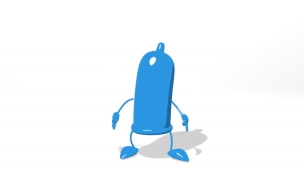 Divertido condón azul de dibujos animados — Vídeos de Stock