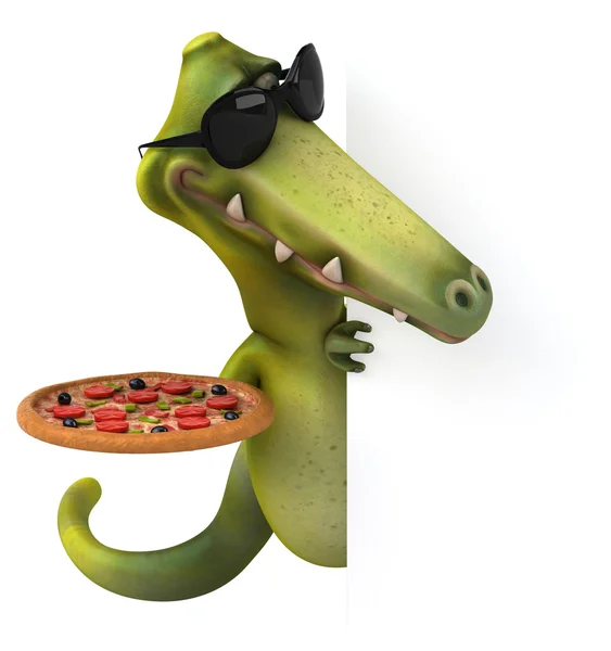 Dinossauro dos desenhos animados com pizza — Fotografia de Stock