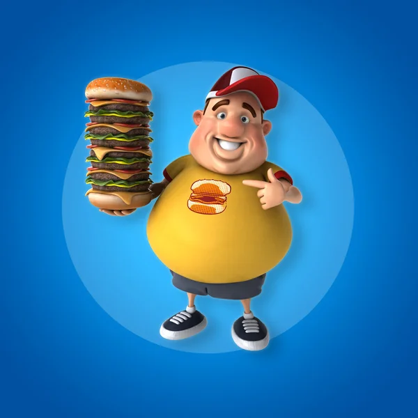 Grande garoto com super hambúrguer — Fotografia de Stock