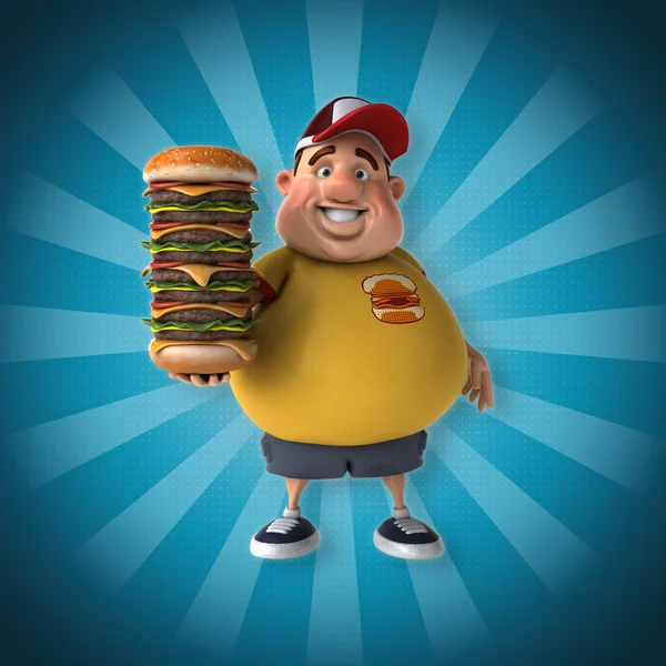 Ragazzo grande con super hamburger — Foto Stock