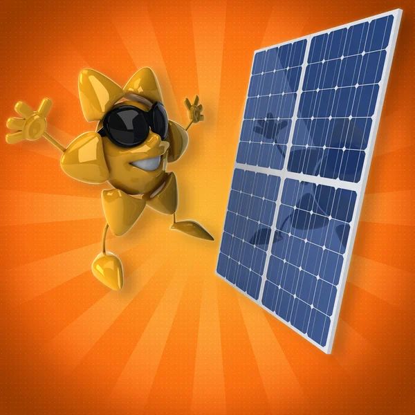 太阳与太阳能电池板 — 图库照片