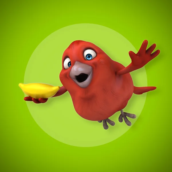 与香蕉只红色的鸟 — 图库照片