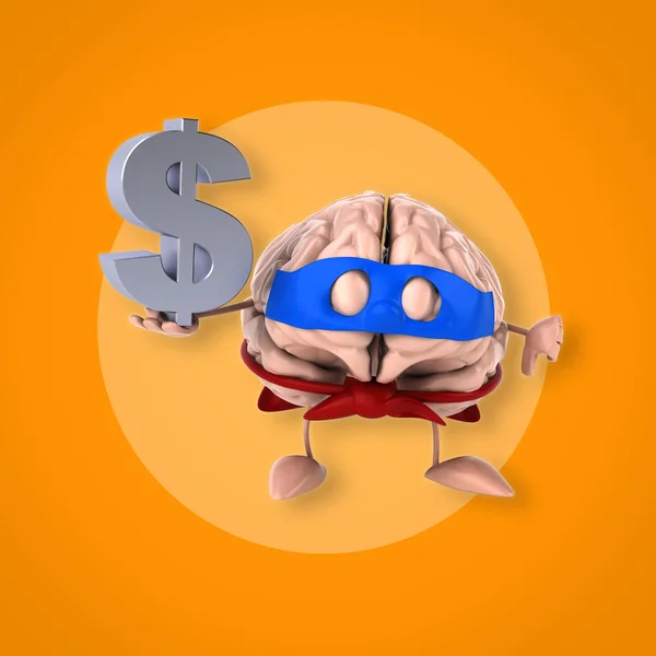 Cerebro divertido con signo de dólar — Foto de Stock