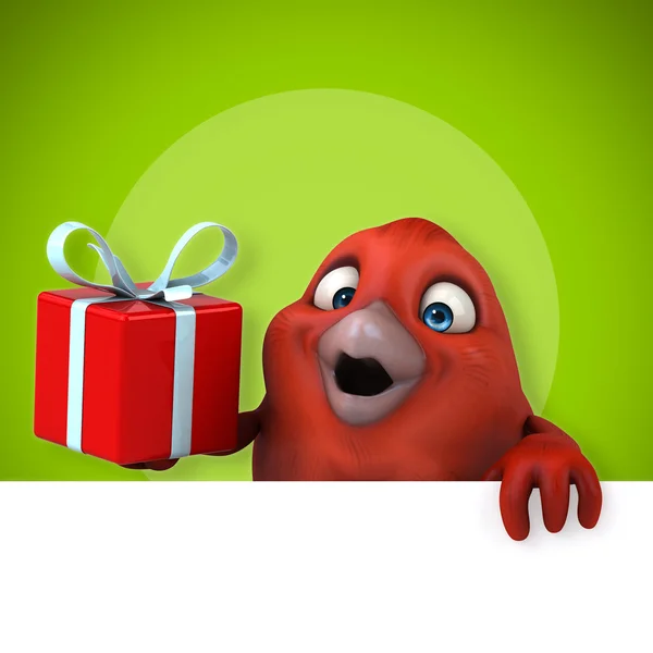 Pájaro rojo con regalo — Foto de Stock