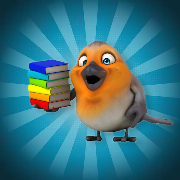 Zábavné kreslené pták s knihami — Stock fotografie