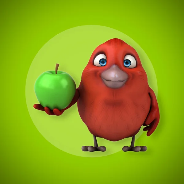 녹색 사과 함께 빨간 새 — 스톡 사진