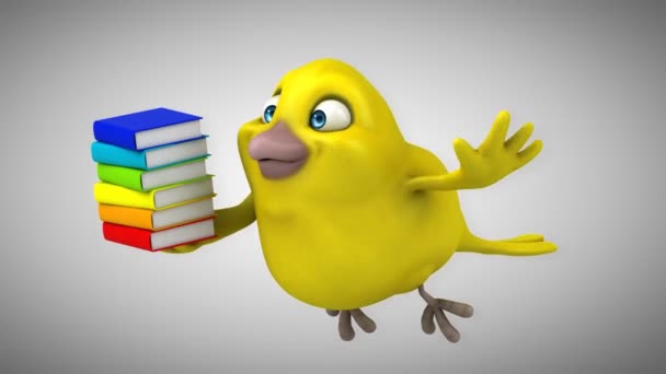 Divertido pájaro amarillo de dibujos animados — Vídeo de stock