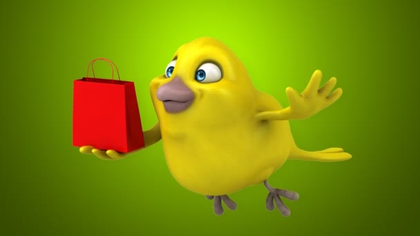 Веселий мультяшний жовтий птах — стокове відео
