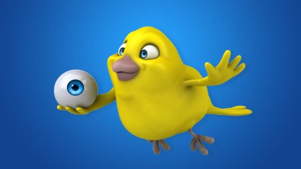 Divertido pájaro amarillo de dibujos animados — Vídeo de stock