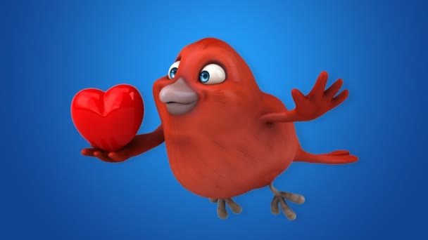 Roliga tecknade röd fågel — Stockvideo
