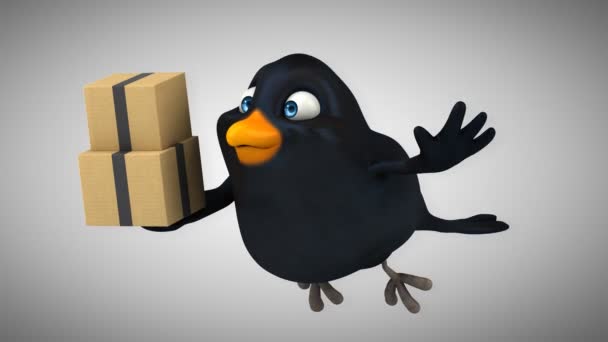 Fun cartoon black bird — Stock Video