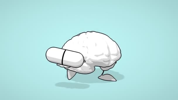 Cerebro de dibujos animados en blanco y negro — Vídeos de Stock