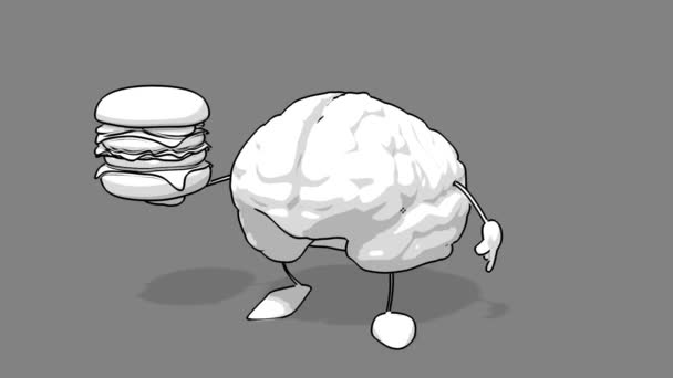 Cerveau dessin animé noir et blanc — Video