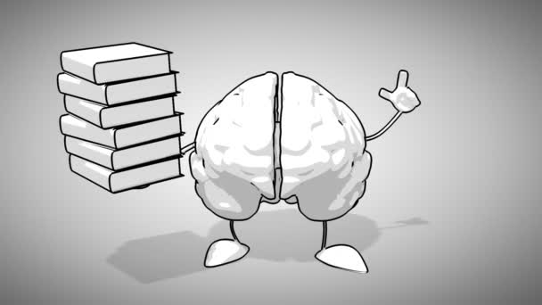 Cerebro de dibujos animados en blanco y negro — Vídeo de stock