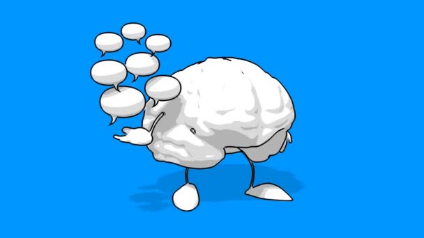 Cérebro cartoon preto e branco — Vídeo de Stock