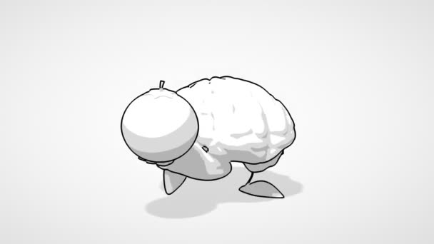 Cerebro de dibujos animados en blanco y negro — Vídeos de Stock