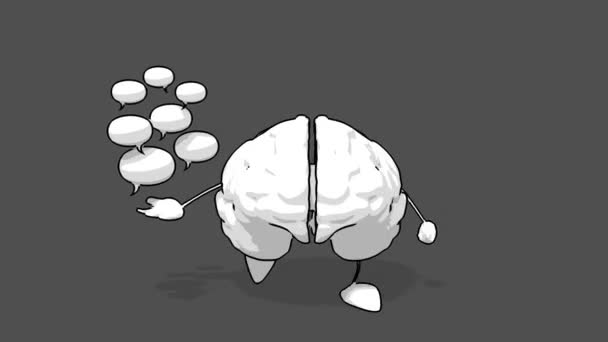 Schwarzweiß-Cartoon-Gehirn — Stockvideo