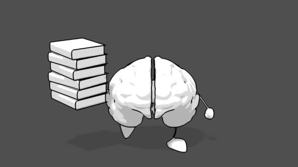 Cerebro de dibujos animados en blanco y negro — Vídeos de Stock