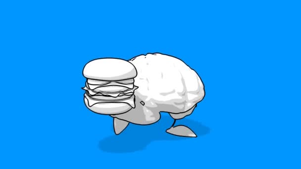 Cerebro de dibujos animados en blanco y negro — Vídeos de Stock