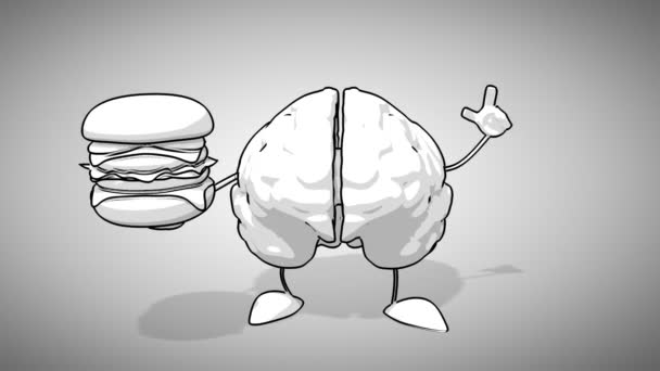 Black and white cartoon brain — Stock Video